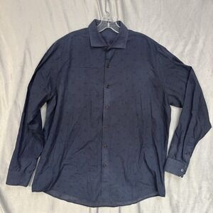 Tasso Elba Shirt Mens XL Blue Geometric Print Long Sleeve Button Front
